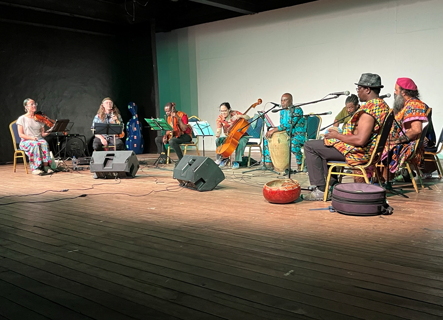 Fusion of African and Western instruments.