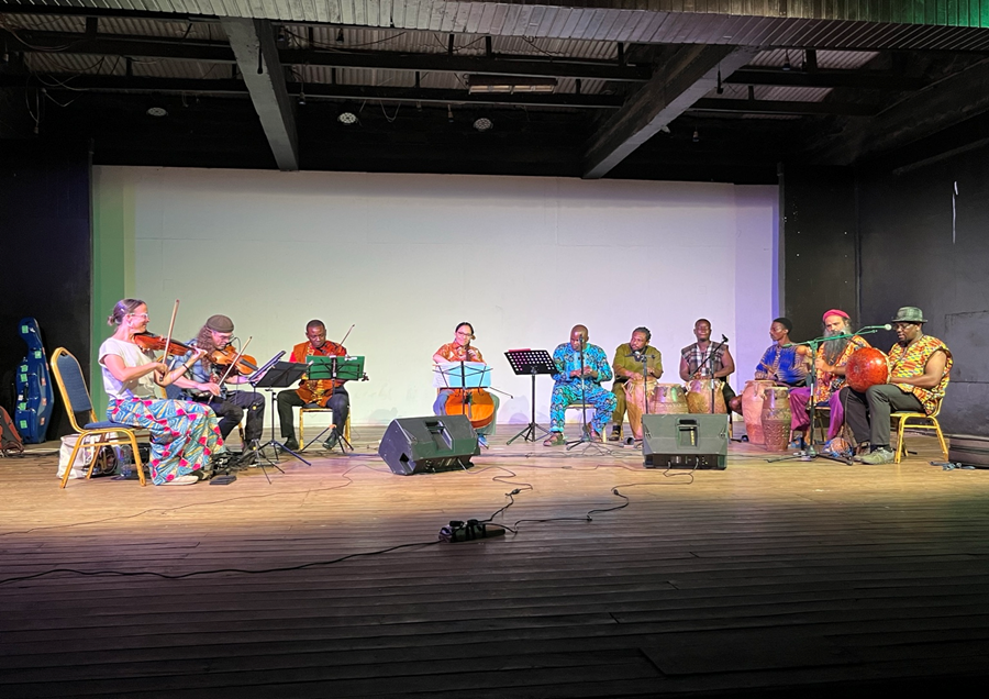 Fusion of African and Western instruments.